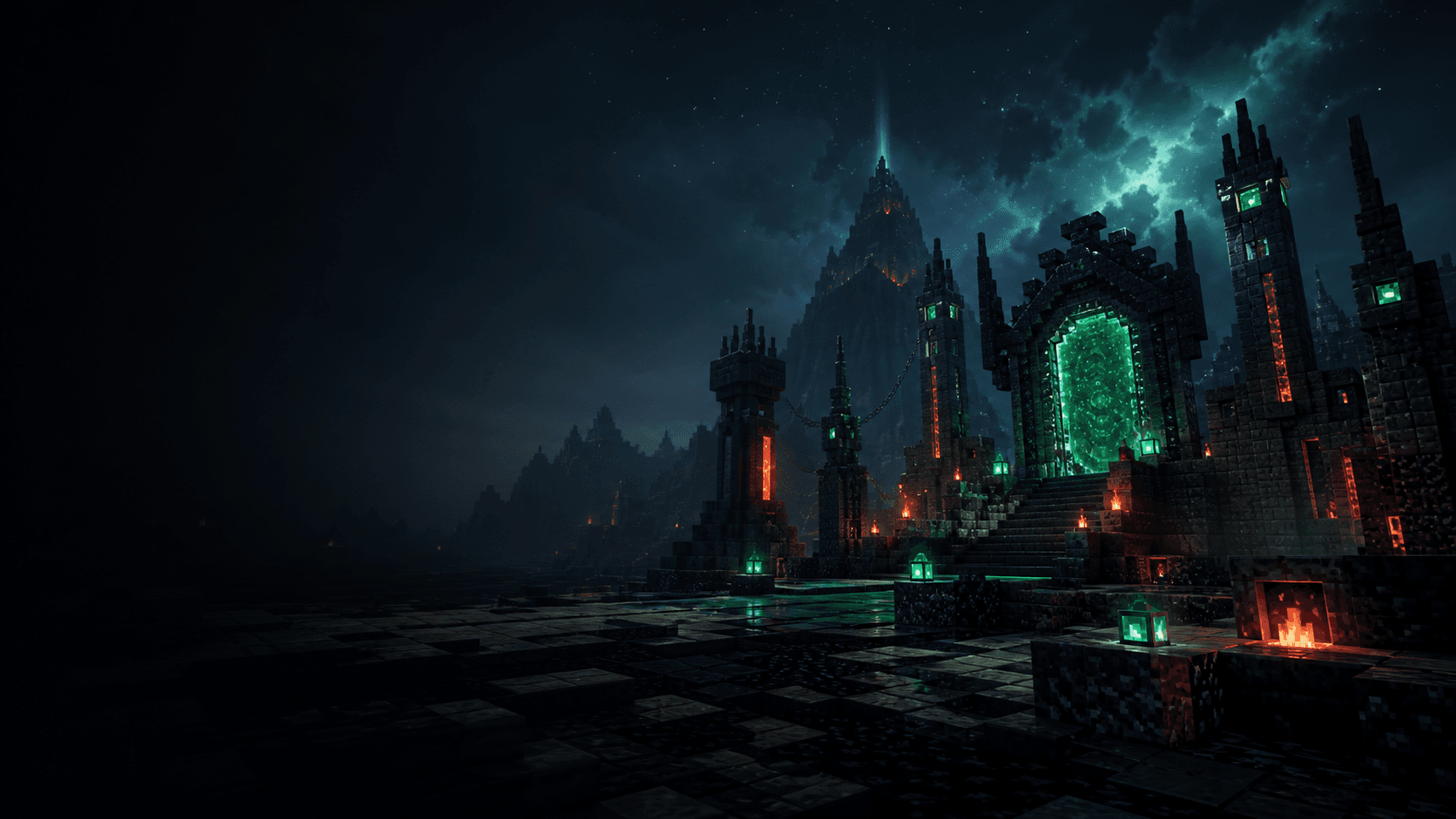 Dark voxel fantasy landscape for MortalMC